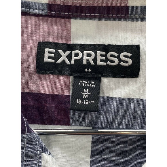 EXPRESS Button Down Mens M Multicolor Plaid Long Sleeve Casual Pocketed Shirt - Picture 5 of 12